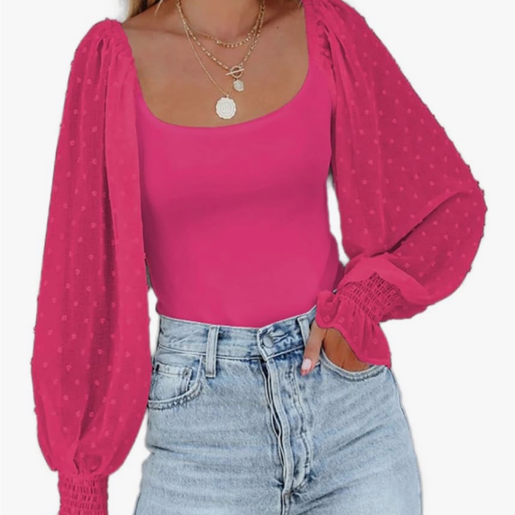 Zeagoo Vibrant Pink Sheer Sleeve Bodysuit Women’s Size L Nwt — image 5 of 5